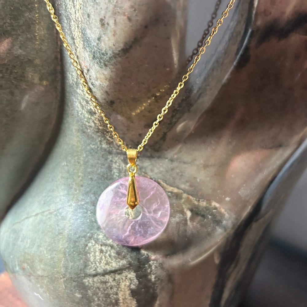 Handcrafted Rose Quartz Necklace Gold Plated colors vary due to natural stone